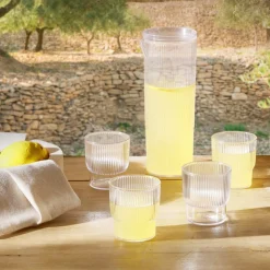Carafe 1,1L + 4 verres 300mL polystyrène et silicone transparent