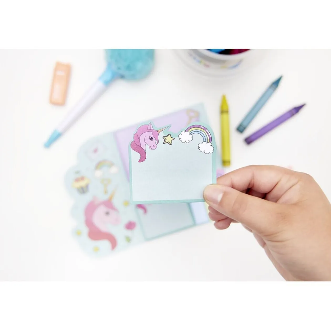 Carnet de notes adhésives enfantin 12x14,5cm - 2 modèles licorne ou dinosaure