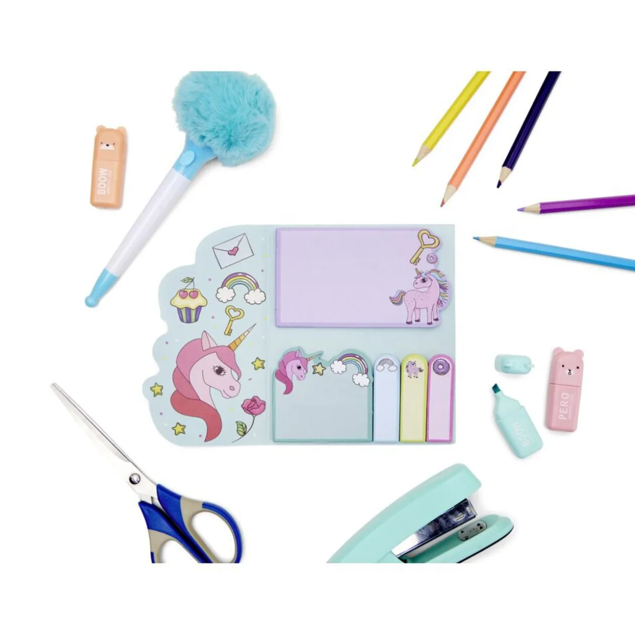 Carnet de notes adhésives enfantin 12x14,5cm - 2 modèles licorne ou dinosaure