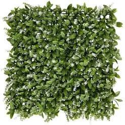 Carré végétal artificiel feuillage et fleurs blanches 50x50cm clipsable