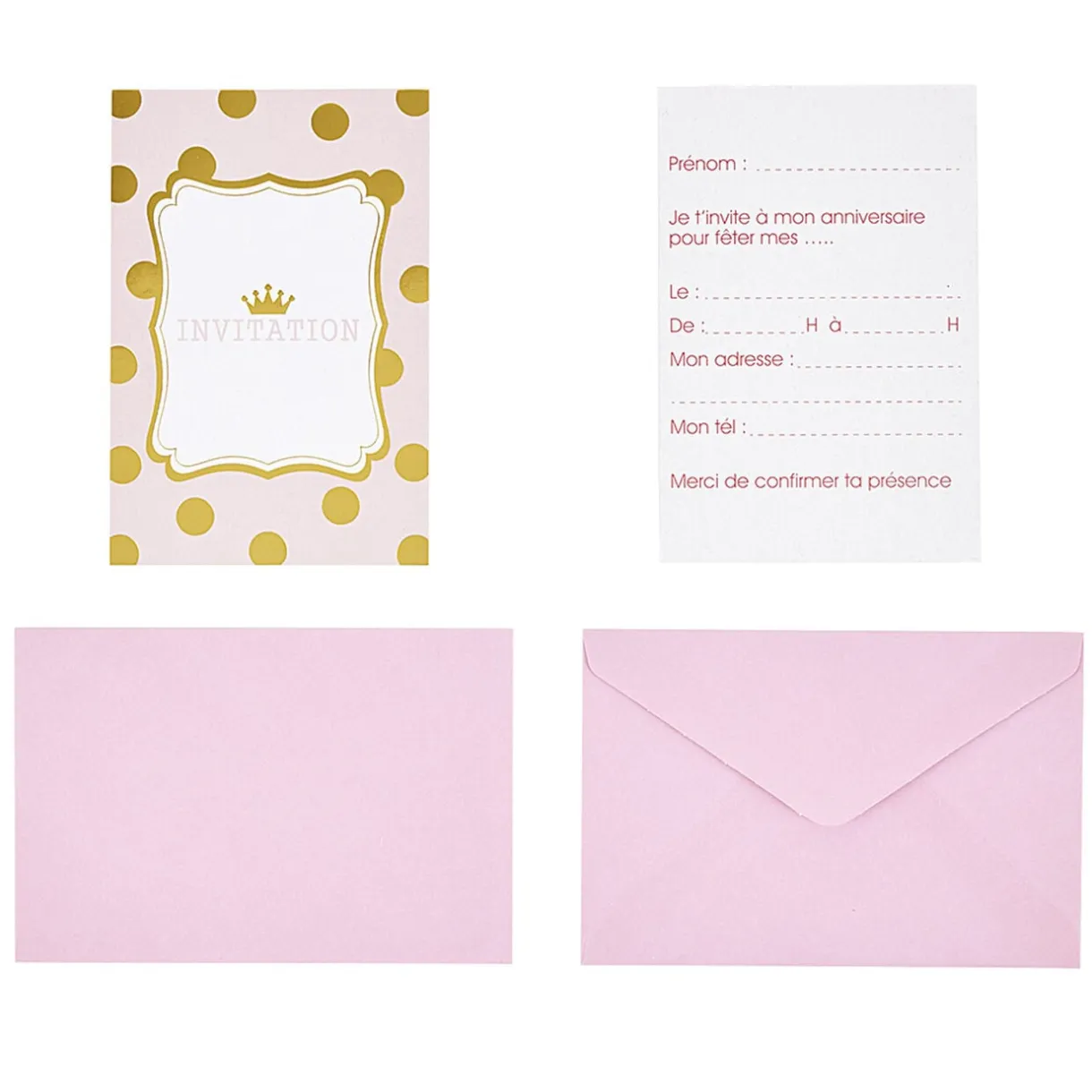 Carte d'invitation rose et doré à poids avec enveloppe x 8 < Gifi