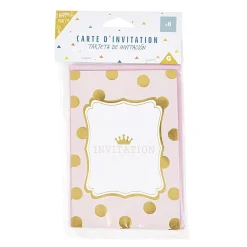 Carte d'invitation rose et doré à poids avec enveloppe x 8 < Gifi
