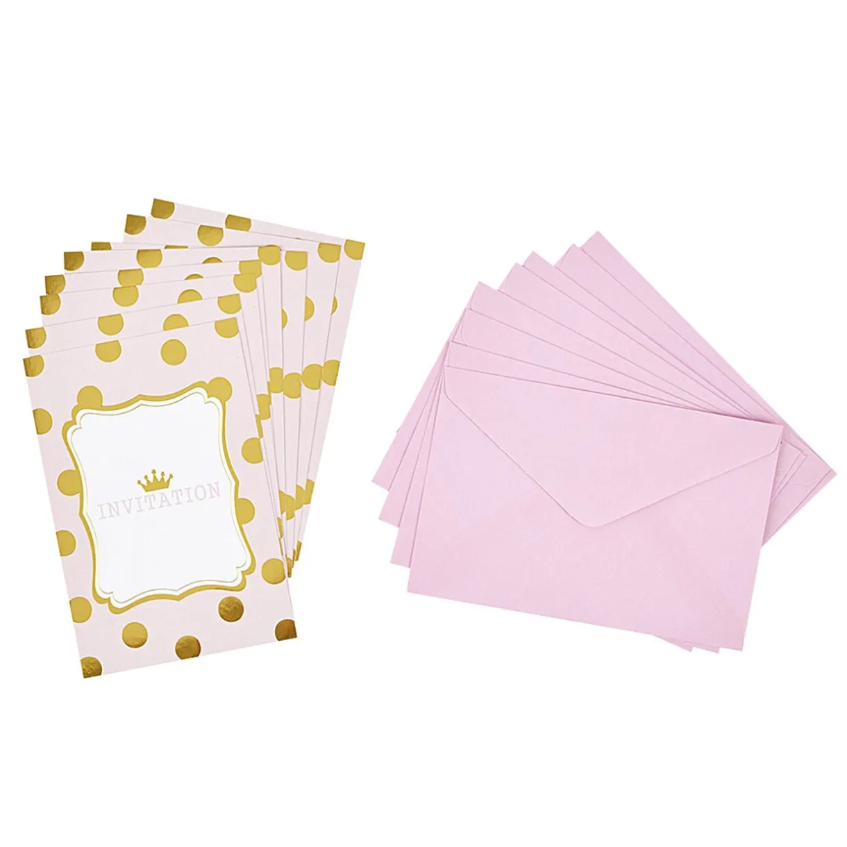 Carte d'invitation rose et doré à poids avec enveloppe x 8 < Gifi