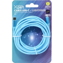 Câble de charge USB vers lightning nylon 3m (2 modèles bleu ou violet)
