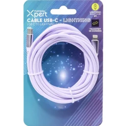 Câble de charge USB vers lightning nylon 3m (2 modèles bleu ou violet)