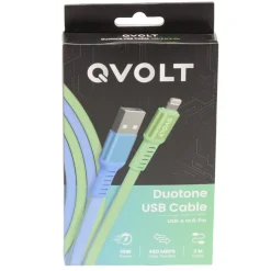 Câble USB-A vers Lightning charge rapide bicolore vert et bleu 2m < Gifi Best
