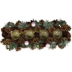 Centre de table décoration pin et boules de Noël 4 photophores bois et verre L47X17XH9 cm < Gifi Outlet