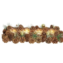 Centre de table de Noël 4 photophores pommes de pin bois L47,5X17,5XH9,5 cm < Gifi Best