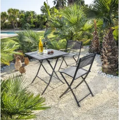 Chaise de jardin pliante London métal textilène gris 45x51xH81cm