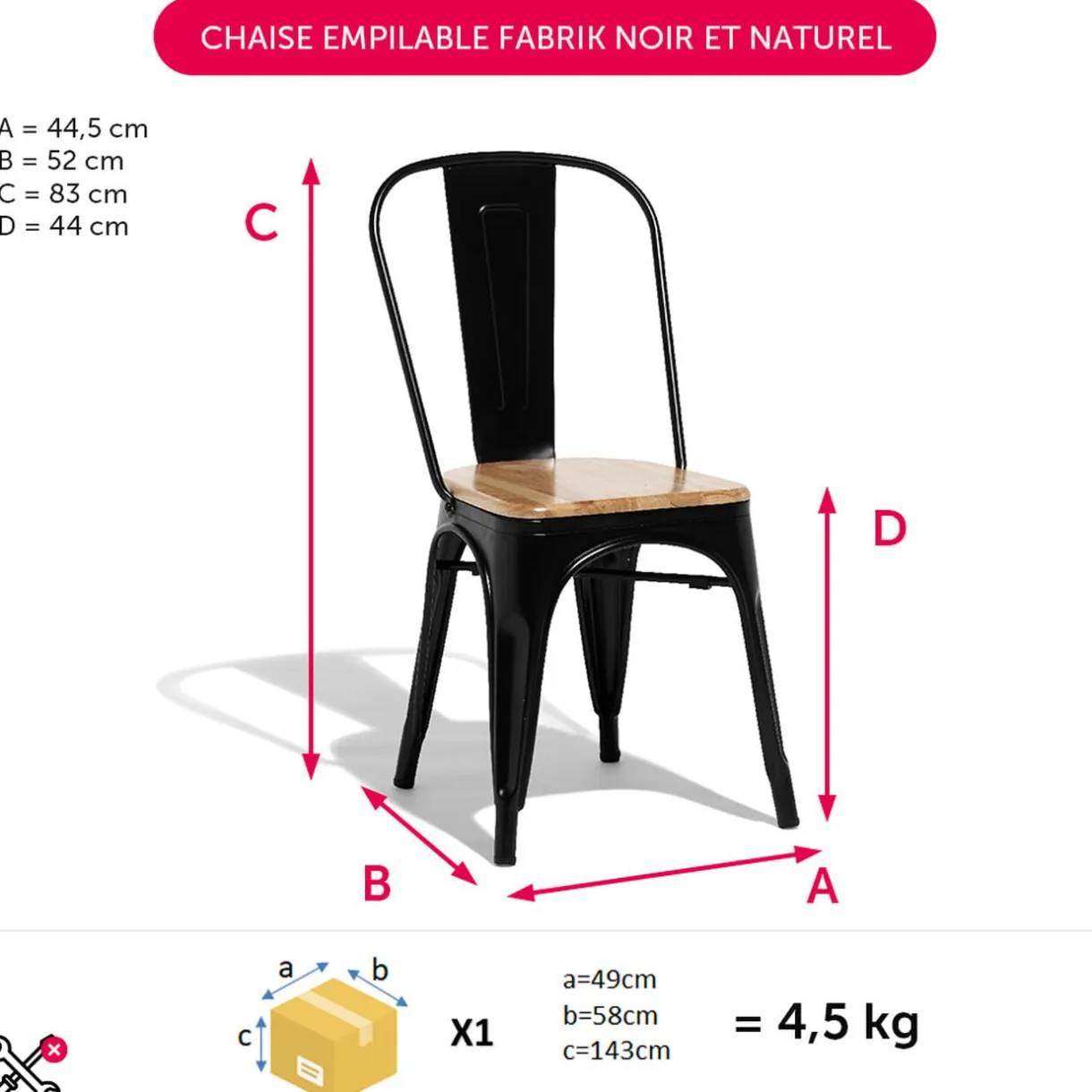 Chaise empilable Fabrik métal et bois < Gifi Best