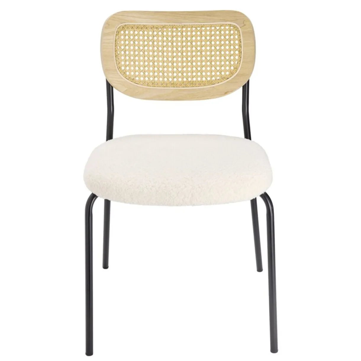 Chaise Pietra métal noir dossier bois assise bouclette beige 51x52xH80,5cm < Gifi Discount