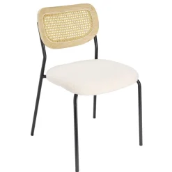 Chaise Pietra métal noir dossier bois assise bouclette beige 51x52xH80,5cm < Gifi Discount