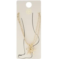 Chaîne cheville 2 rangs pampilles étoiles de mer métal doré L11cm
