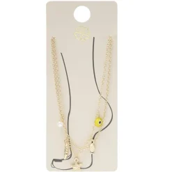 Chaîne cheville 2 rangs pampilles et perles métal doré Ø11cm