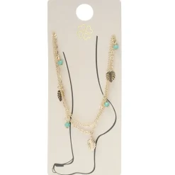 Chaîne à 2 rangs pendentifs feuille de monstera et perles