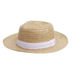 Chapeau de paille style Panama avec ruban 34x33,5xH11cm (3 modèles)