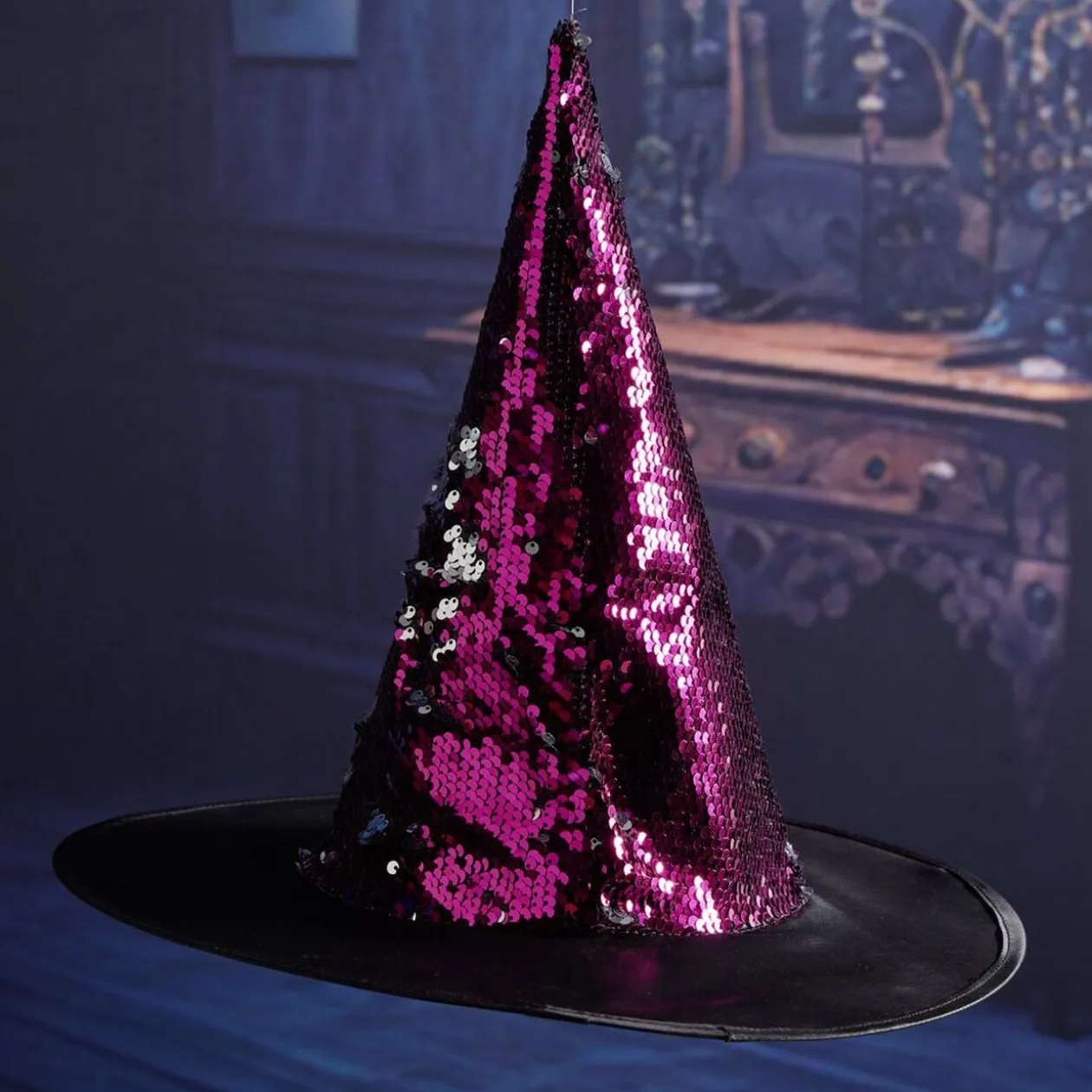 Chapeau Halloween enfant sorcière pailleté Ø35cm (2 modèles)