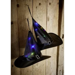Chapeau Halloween lumineux LED sorcière noir Ø33xH30cm