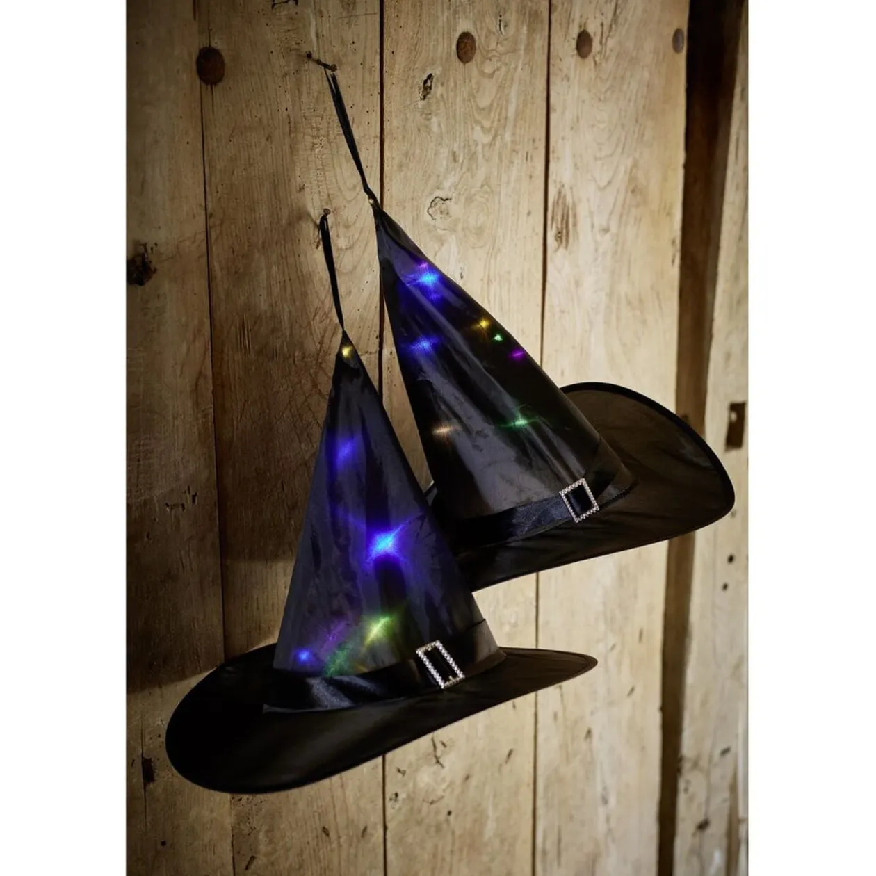 Chapeau Halloween lumineux LED sorcière noir Ø33xH30cm