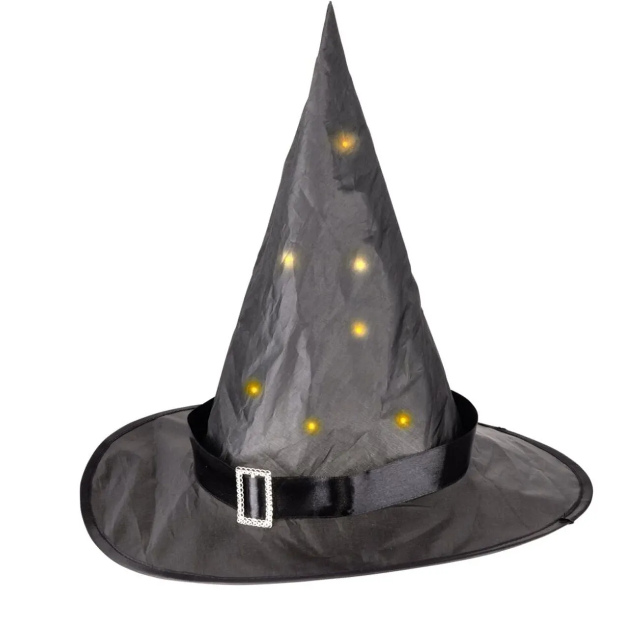 Chapeau Halloween lumineux LED sorcière noir Ø33xH30cm