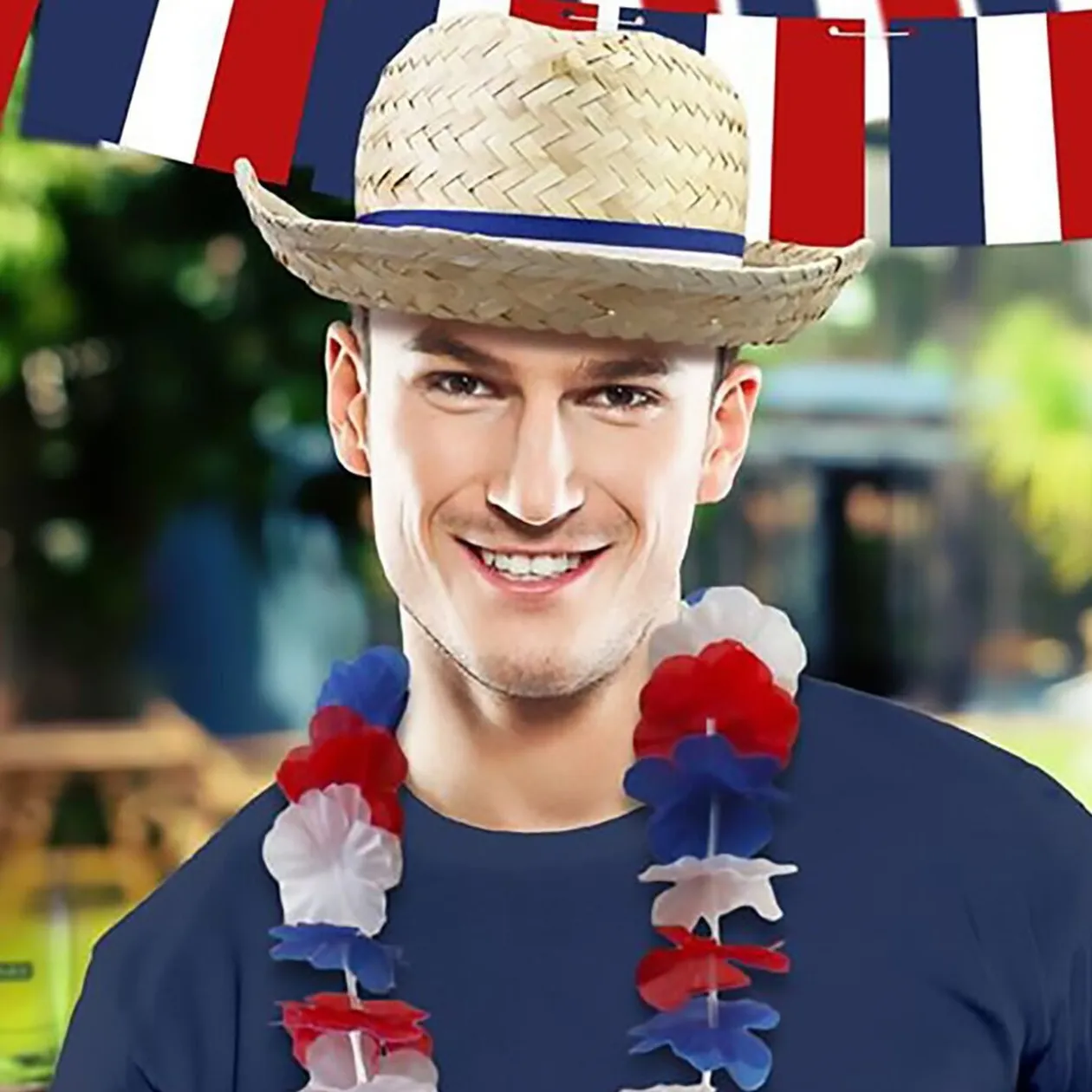 Chapeau paille adulte Cocorico bandeau bleu blanc rouge