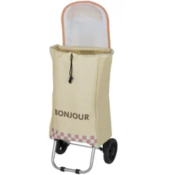 Chariot de courses pliable à roulettes Bonjour motif croissant beige 32x28xH87cm