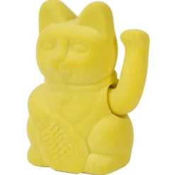Chat porte-bonheur velours jaune 11xH15x9cm