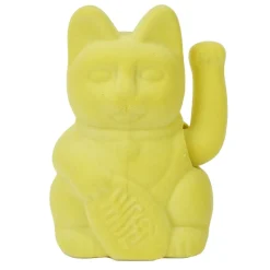 Chat porte-bonheur velours jaune 11xH15x9cm