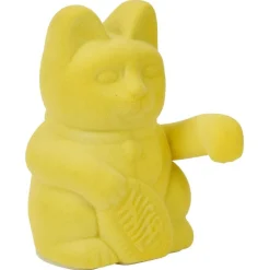 Chat porte-bonheur velours jaune 11xH15x9cm