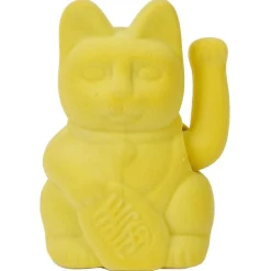 Chat porte-bonheur velours jaune 11xH15x9cm