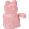 Chat porte-bonheur velours rose 11xH15x9cm