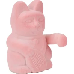 Chat porte-bonheur velours rose 11xH15x9cm