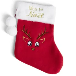 Chaussette de noël "Mon 1er Noël" rouge et blanche 19x25cm