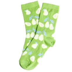 Chaussette femme polycoton tige longue vert motif poire T36/40