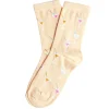 Chaussette femme polycoton tige longue beige motif cocktail T36/40