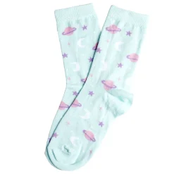 Chaussette femme polycoton tige longue bleu motif espace T36/40