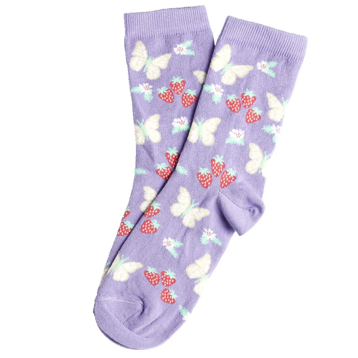 Chaussette femme polycoton tige longue violet motif fraise et papillon T36/40 < Gifi New