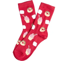 Chaussette femme polycoton tige longue rouge motif gâteau T36/40