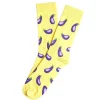Chaussette homme polycoton tige longue jaune motif aubergine T41/46