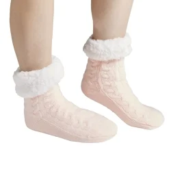 Chaussettes d'intérieur doublées peluche noir TU