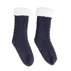 Chaussettes d'intérieur doublées peluche bleu marine TU < Gifi New