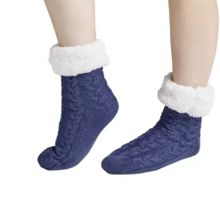 Chaussettes d'intérieur doublées peluche bleu marine TU < Gifi New