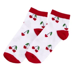 Chaussettes femme tige haute x2 motif cerise rouge et blanc T36/40