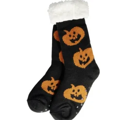 Chaussettes Halloween polaires motifs citrouilles noirs et orange Taille unique