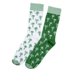 Chaussettes homme tige haute motif palmier coton vert et blanc T41/45