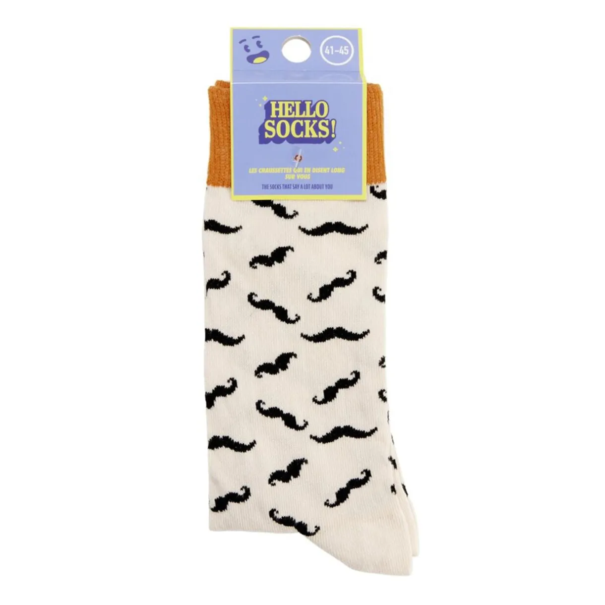 Chaussettes homme tige haute motif moustache coton blanc et orange T41/45 < Gifi Outlet