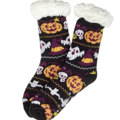 Chaussettes unisexes Halloween polaire noir et orange taille unique (2 modèles) < Gifi Online
