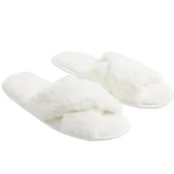 Chaussons femme blanc peluche brides croisée T36/37 < Gifi Sale
