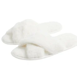 Chaussons femme blanc peluche brides croisée T38/39