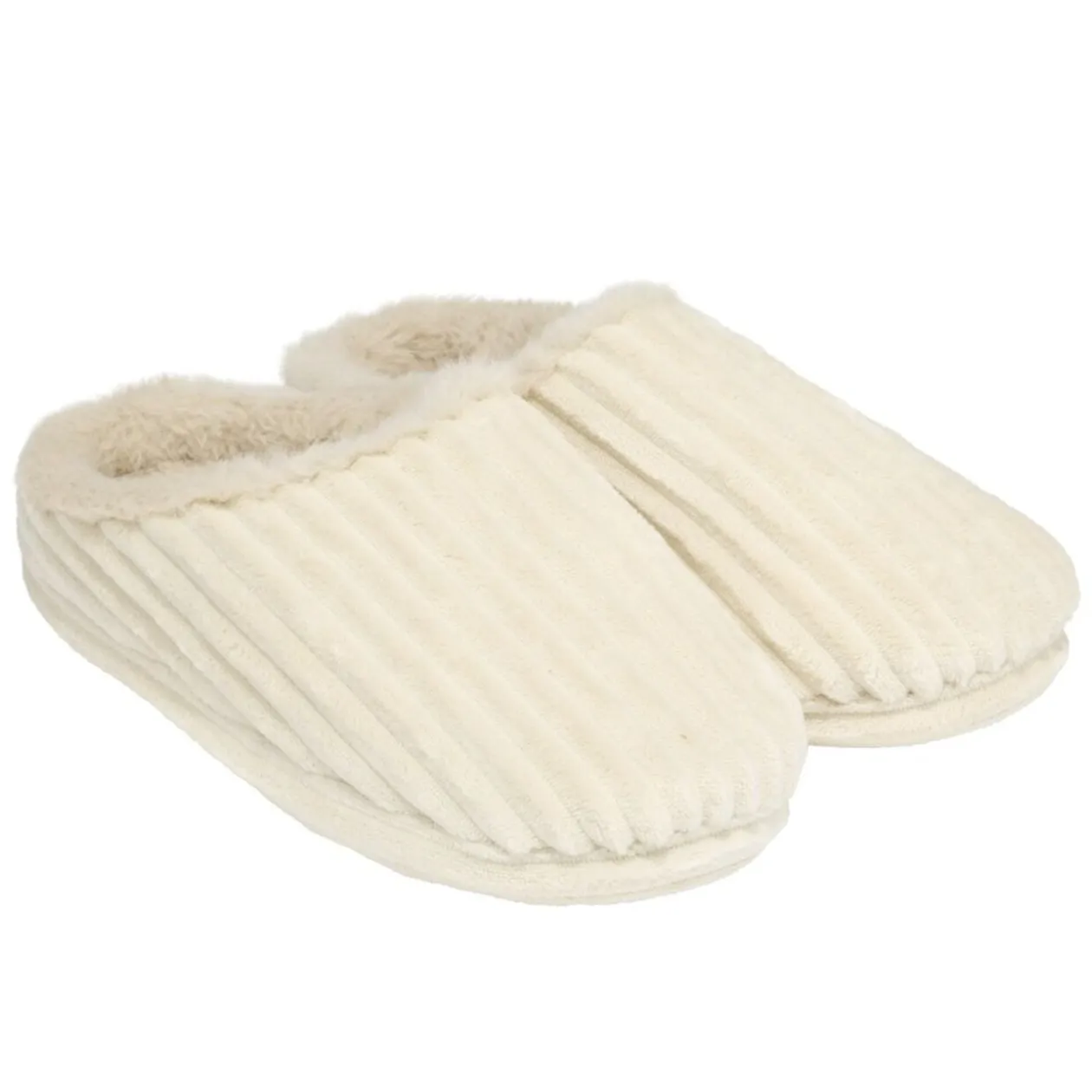 Chaussons femme côtelés fourrés beiges 38/39